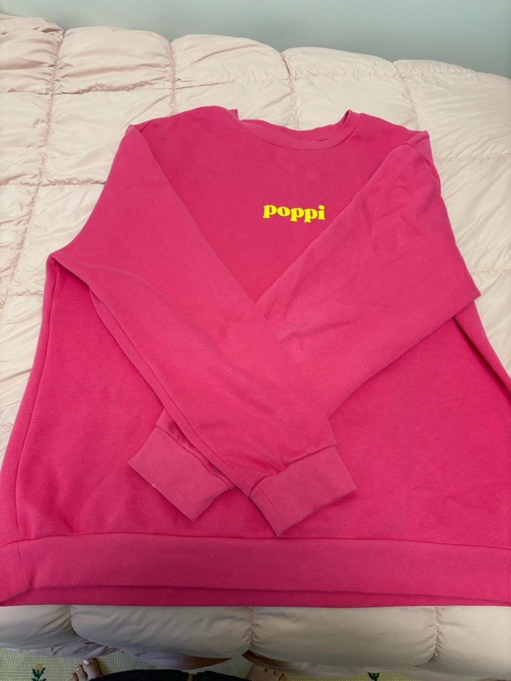 NWOT Poppi Hot Pink Crewneck Sweatshirt with Yellow Logo